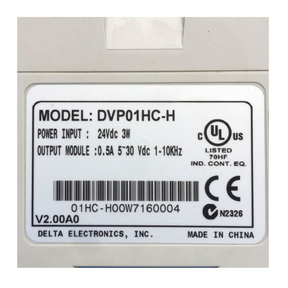 Delta Electronics High-speed Counter Module DVP-01HC Instruction Manual