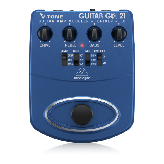 Behringer V-Tone Guitar GDI21 Manuals