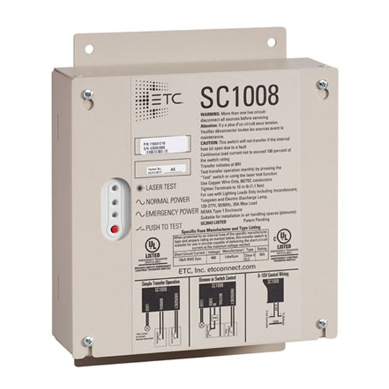 ETC SC1008 Branch Circuit Emergency Lighting Transfer Switch Manuals