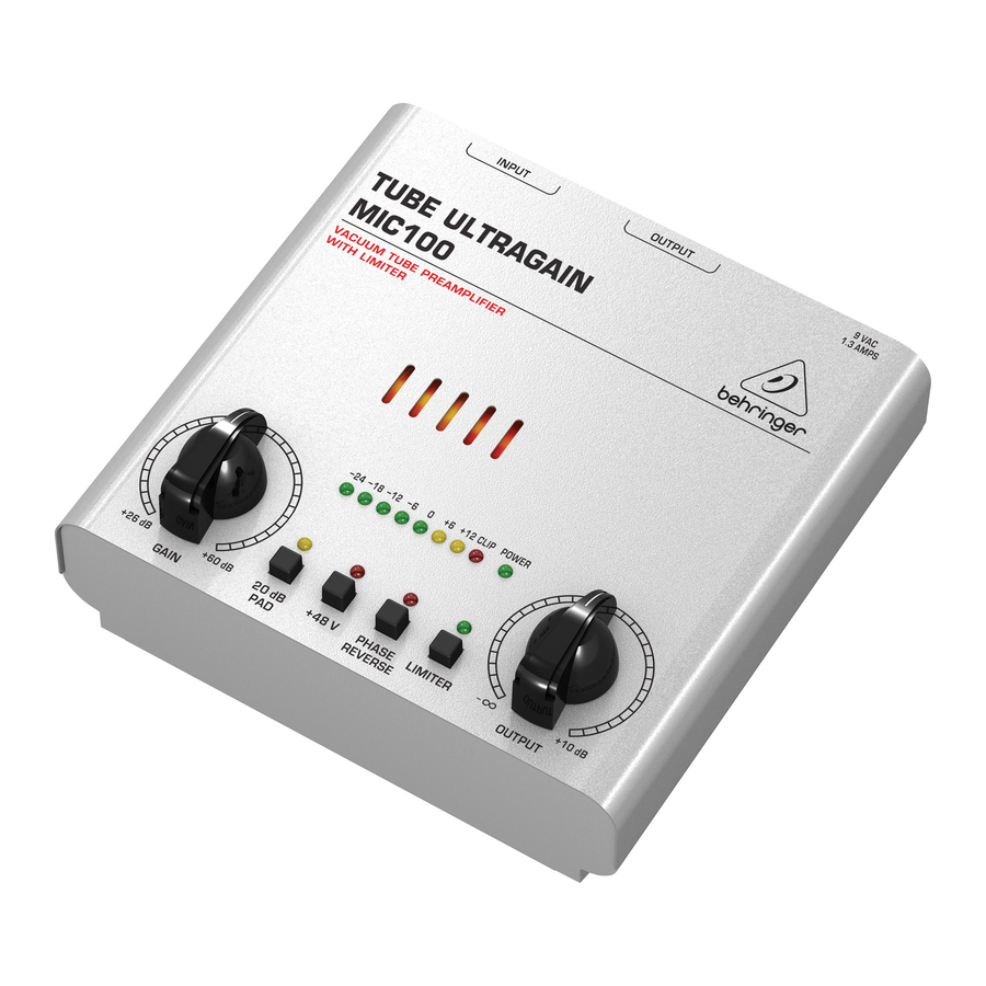 Behringer Tube Ultragain MIC100 User Manual
