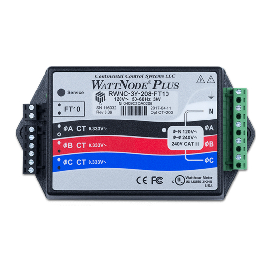 CONTINENTAL CONTROL SYSTEMS WattNode Plus Series Installation Manual