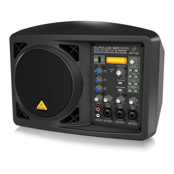 BEHRINGER EUROLIVE B207MP3 QUICK START MANUAL Pdf Download | ManualsLib