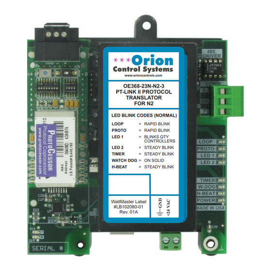 Orion Control Systems PT-Link II N2-3 Manuals