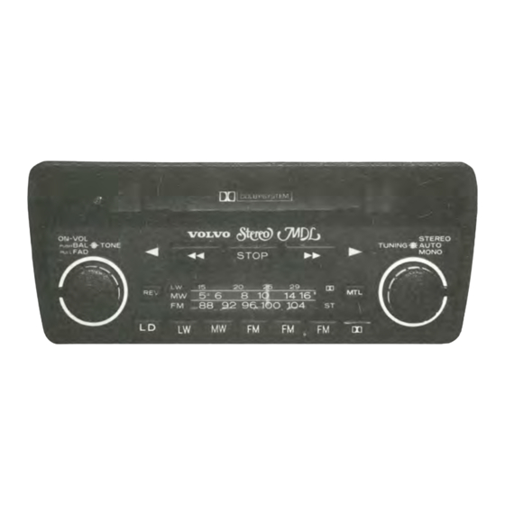 Volvo Stereo MDL Installation Instructions Manual
