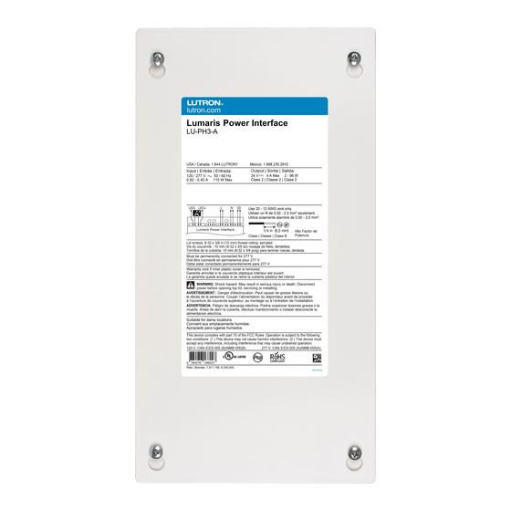 Lutron Electronics LU-PH3-A Installation Instructions