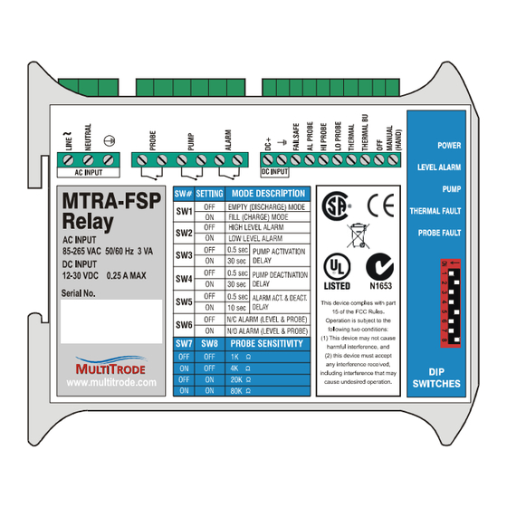 MultiTrode MTRA-FSP Level Control Relay Manuals