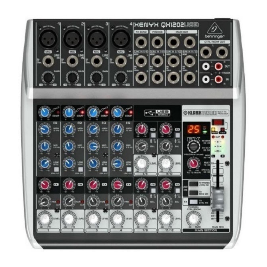 Behringer XENYX QX1202USB/QX1002US - Premium 12/10-Input 2-Bus Mixer Manual