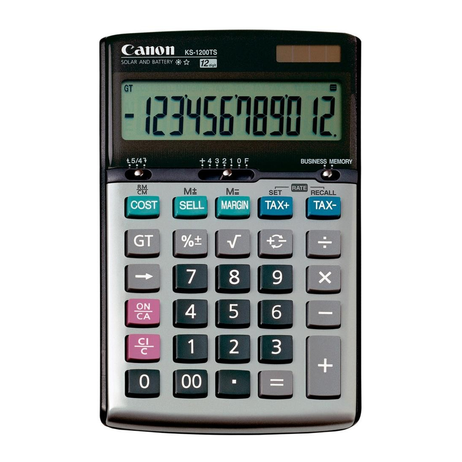 Canon KS-1200TS, BS-1200TS - Calculator Manual