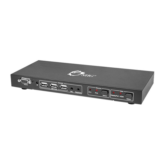 SIIG 2x1 USB DisplayPort KVM Switch with Remote Control Quick Installation Manual