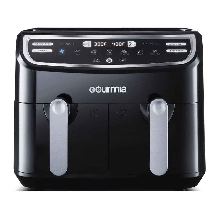 Gourmia GAF956 - 9-Quart Dual Basket Digital Air Fryer with Smart Finish, Match Cook Manual
