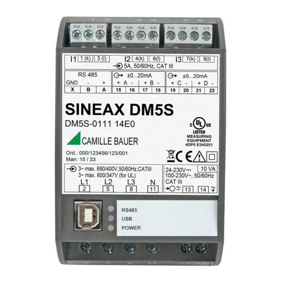 Camille Bauer SINEAX DM5F Operating Instructions Manual