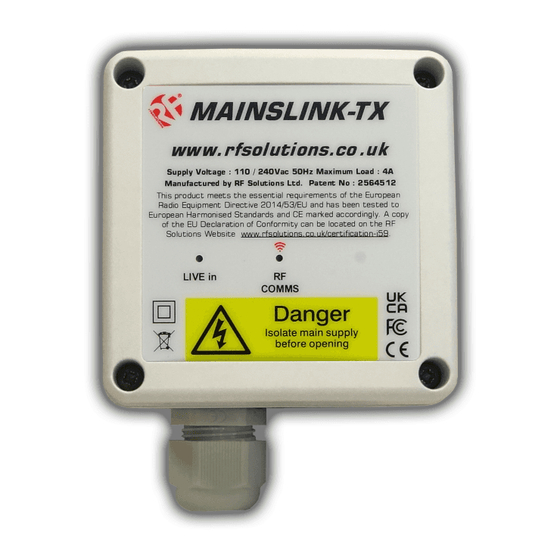 RF SOLUTIONS MAINSLINK Quick Start Manual