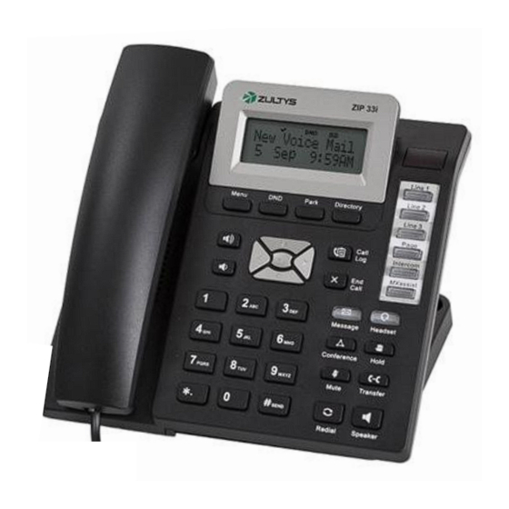 Zultys ZIP 33i Quick Reference Manual