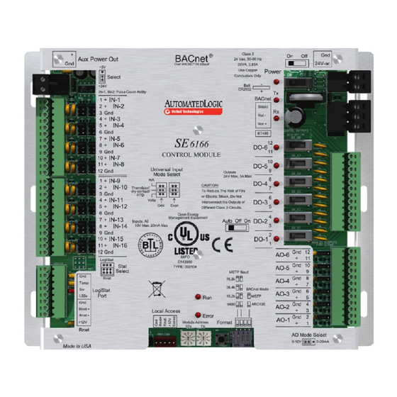 Automated Logic SE6166 Technical Instructions