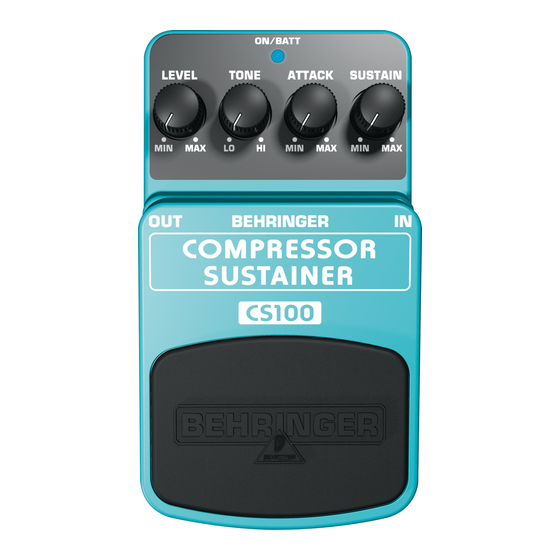 Behringer COMPRESSOR SUSTAINER CS100 Quick Start Manual