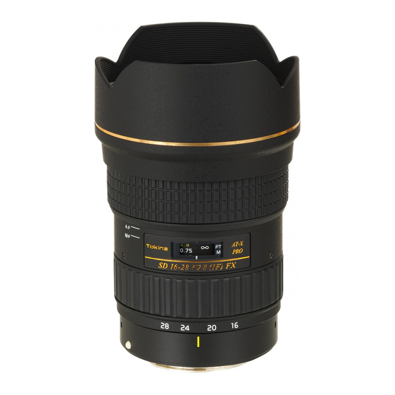 Tokina AT-X 16-28mm F2.8 Pro FX Instruction Manual
