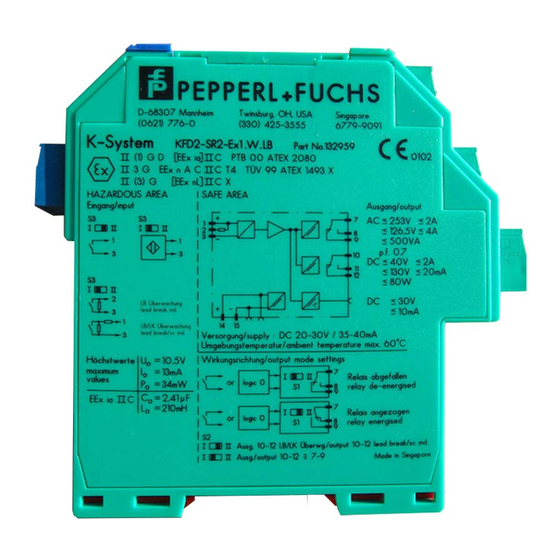 Pepperl+Fuchs KFD2-SR2-Ex Series Switch Manuals