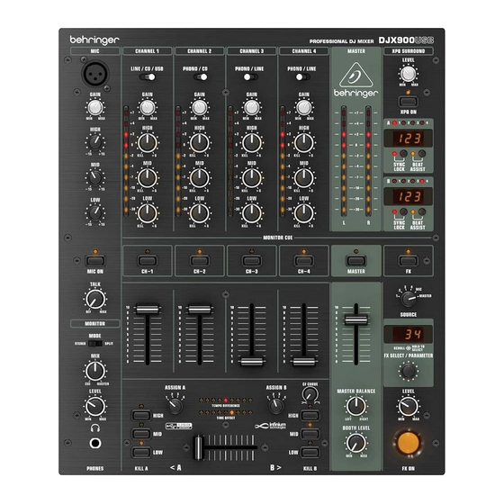 Behringer PRO MIXER DJX900USB Quick Start Manual