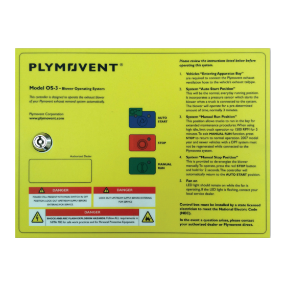 Plymovent OS-3 Manuals