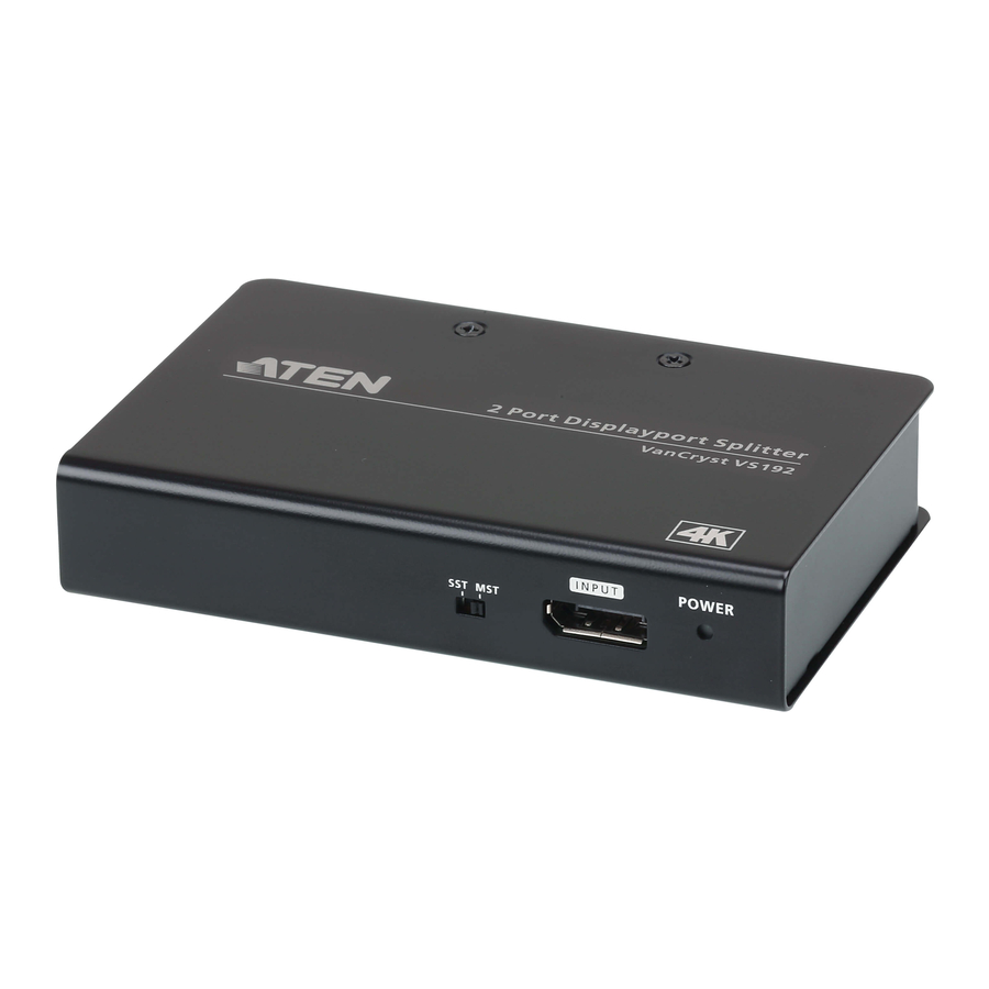 ATEN VanCryst VS192 VS194 - 2/4-Port 4K DisplayPort Splitter Quick Start