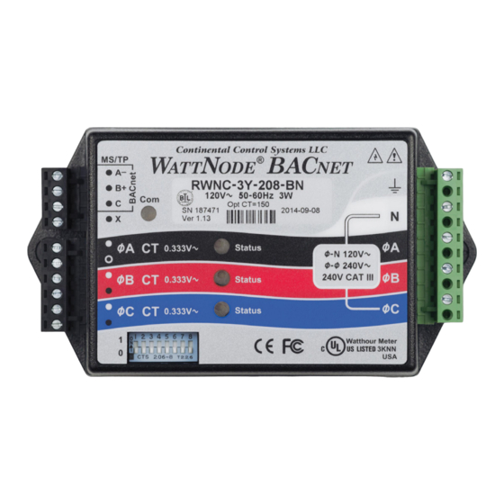 socomec CCS WattNode BACnet WNC-3Y-208-BN Manuals