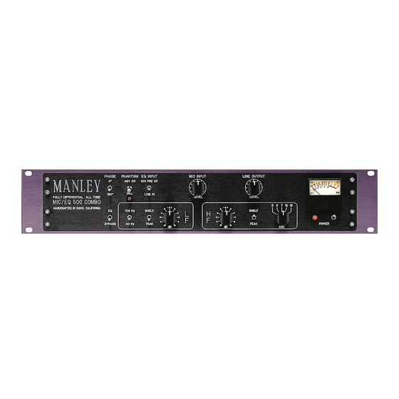 Manley MIC EQ 500 Combo Owner's Manual