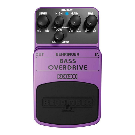 Behringer BASS OVERDRIVE BOD400 Manual