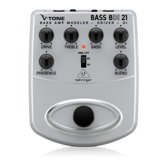 Behringer V-TONE BASS BDI21 Quick Start Manual