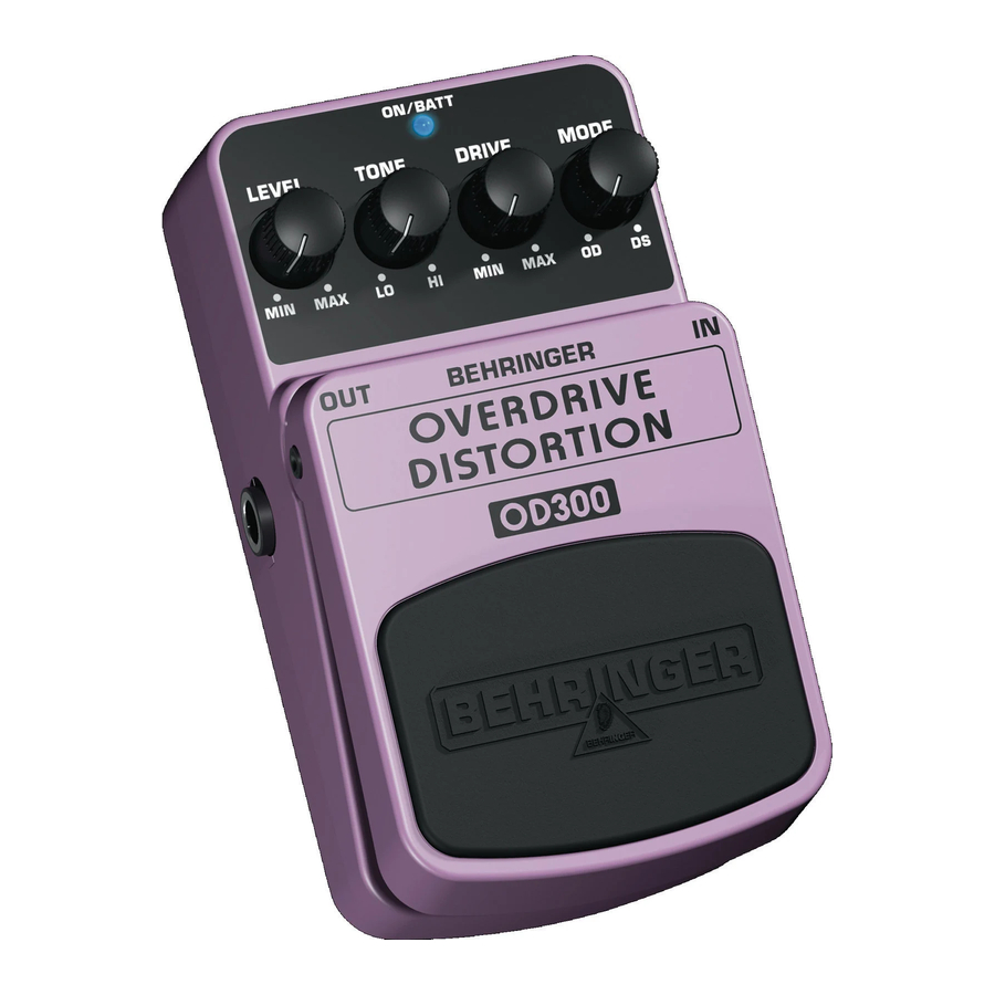 Behringer OVERDRIVE/DISTORTION OD300 Manual