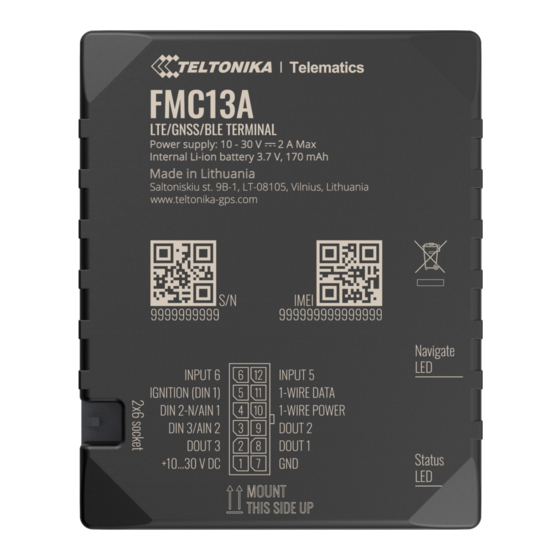 Teltonika FMC13A First Start-Up Quick Start Manual