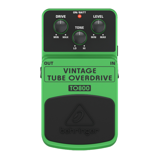 Behringer Vintage tube overdrive TO800 User Manual