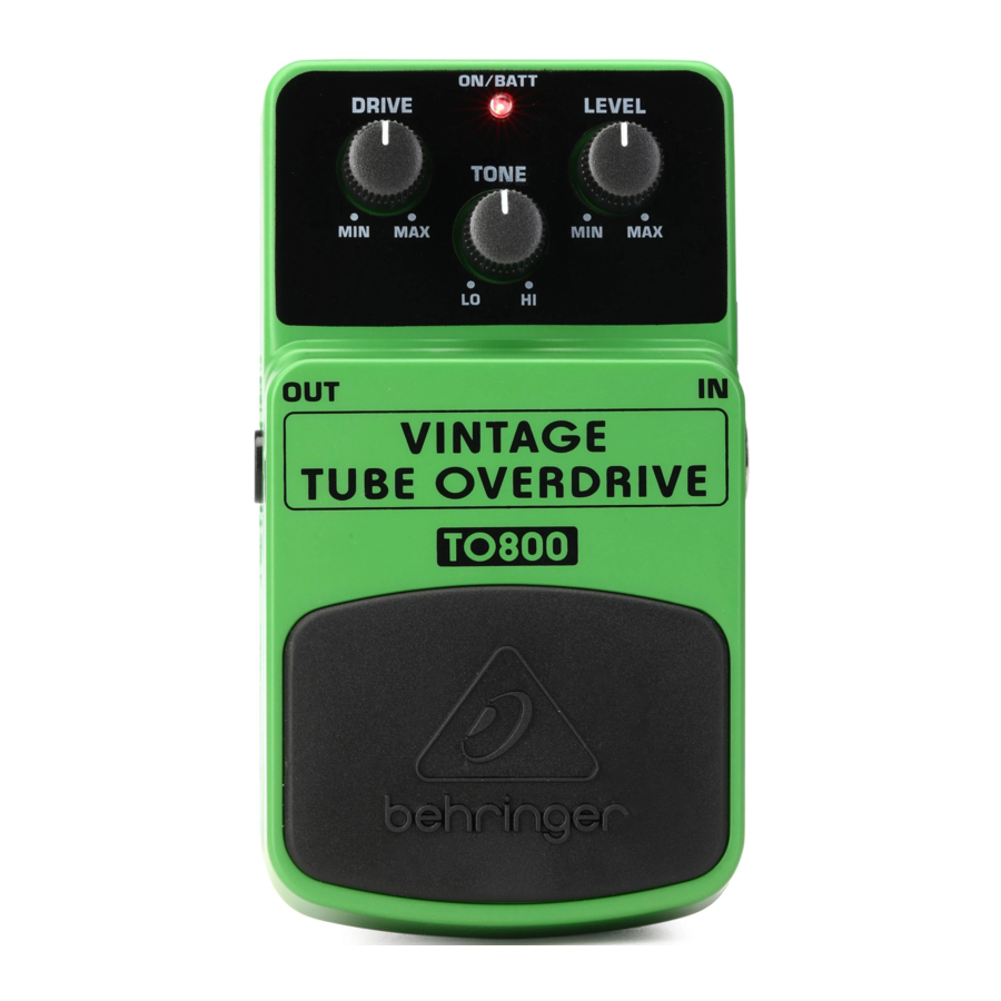 Behringer VINTAGE TUBE OVERDRIVE TO800 Manual